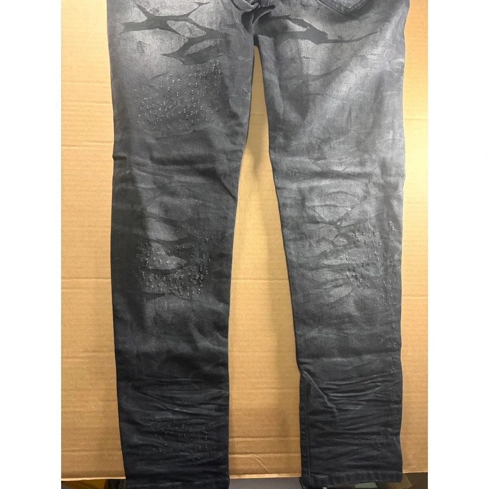Hyper Denim Black Tiger Distressed Jeans Mens 38 Slim Tapered Streetwear